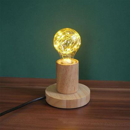 Kép valamiből Fából készült asztali lámpa izzóval  -  meleg fény