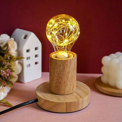 Kép valamiből Fából készült asztali lámpa izzóval  -  meleg fény