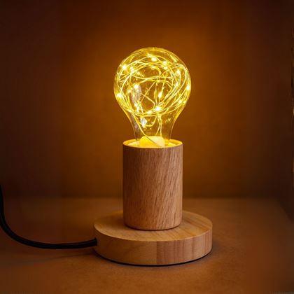 Kép valamiből Fából készült asztali lámpa izzóval  -  meleg fény