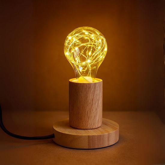 Kép valamiből Fából készült asztali lámpa izzóval  -  meleg fény