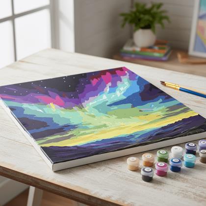 Kép valamiből Számozott kifestő, vakrámára feszített vászon - sarki fény