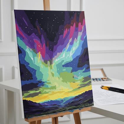 Kép valamiből Számozott kifestő, vakrámára feszített vászon - sarki fény