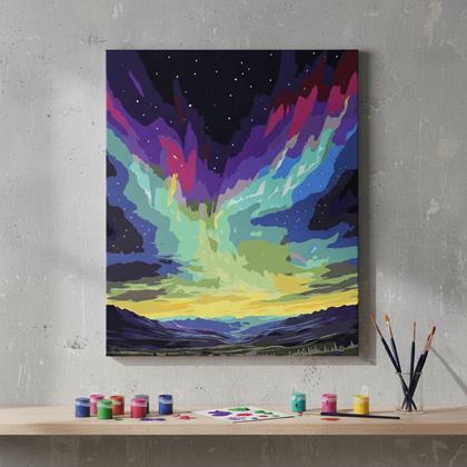 Kép valamiből Számozott kifestő, vakrámára feszített vászon - sarki fény