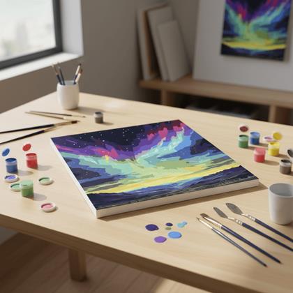 Kép valamiből Számozott kifestő, vakrámára feszített vászon - sarki fény