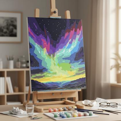 Kép valamiből Számozott kifestő, vakrámára feszített vászon - sarki fény