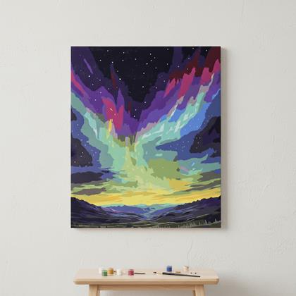 Kép valamiből Számozott kifestő, vakrámára feszített vászon - sarki fény