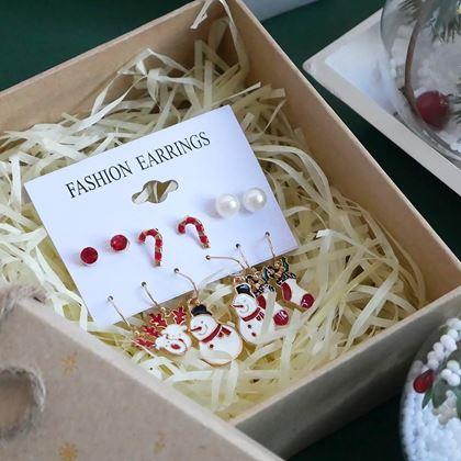 Kép valamiből Karácsonyi fülbevaló 6 pár  -  piros szett