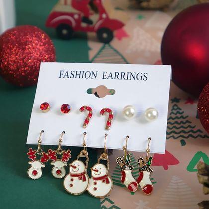 Kép valamiből Karácsonyi fülbevaló 6 pár  -  piros szett