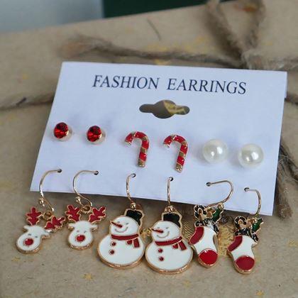 Kép valamiből Karácsonyi fülbevaló 6 pár  -  piros szett