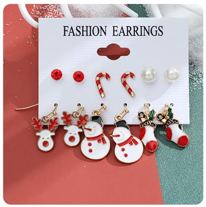 Kép valamiből Karácsonyi fülbevaló 6 pár  -  piros szett