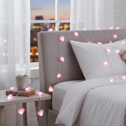 Kép valamiből LED fénylánc - rózsaszínű szívek