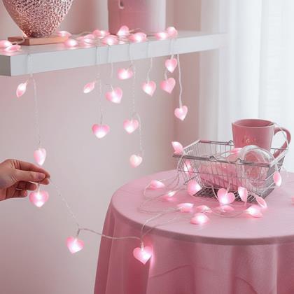 Kép valamiből LED fénylánc - rózsaszínű szívek