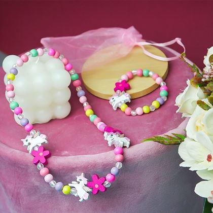 Kép valamiből Nyaklánc és karkötő készlet fából készült gyöngyökből