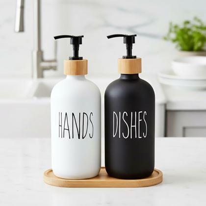 Kép valamiből Szappan- és mosogatószertartó pumpás adagolószett tálcával