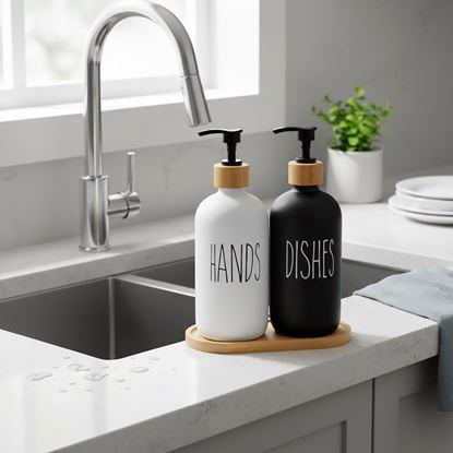 Kép Szappan- és mosogatószertartó pumpás adagolószett tálcával