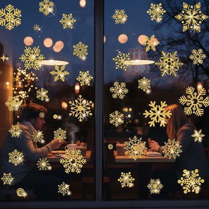 Kép valamiből Ablak matricák - hópelyhek 52 db - arany