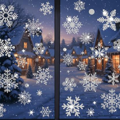 Kép Ablak matricák - hópelyhek 52 db