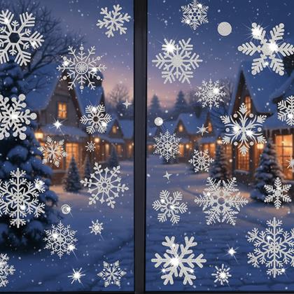 Kép valamiből Ablak matricák - hópelyhek 52 db - ezüst