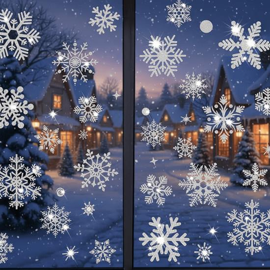 Kép valamiből Ablak matricák - hópelyhek 52 db - ezüst