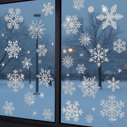 Kép valamiből Ablak matricák - hópelyhek 52 db - ezüst