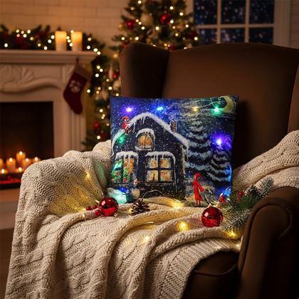 Kép valamiből Karácsonyi fényes párnahuzat  -  karácsonyi házikó