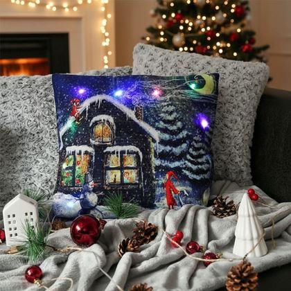 Kép valamiből Karácsonyi fényes párnahuzat  -  karácsonyi házikó