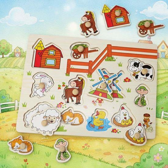 Kép valamiből Fa kirakós  - állatok a farmon