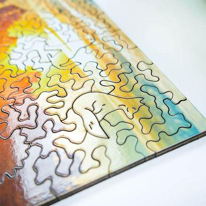 Kép valamiből Szabálytalan formájú fából készült puzzle  - napraforgómező