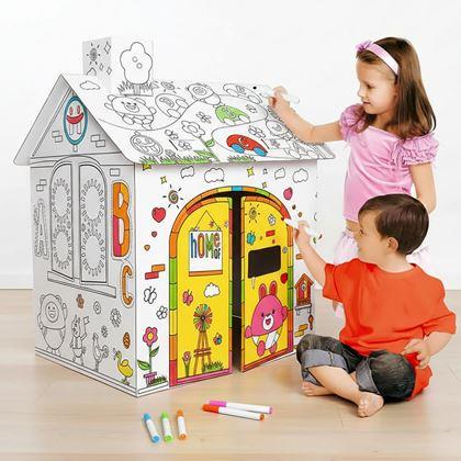 Kép valamiből Kiszínezhető gyermek házikó filctollakkal, 60,5 x 48 x 70 cm