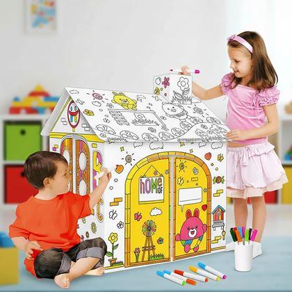 Kép valamiből Kiszínezhető gyermek házikó filctollakkal, 60,5 x 48 x 70 cm