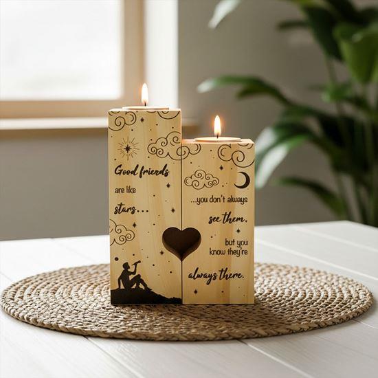 Kép valamiből Páros fa mécsestartók teamécseshez, 2 darab - éjszakai égbolt