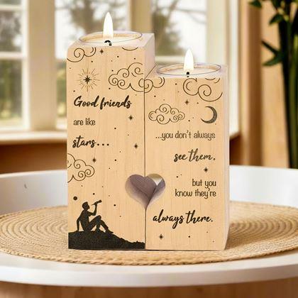 Kép valamiből Páros fa mécsestartók teamécseshez, 2 darab - éjszakai égbolt