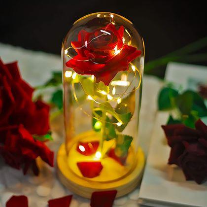 Kép valamiből Világító örök rózsa üvegvázában ajándékcsomagolásban