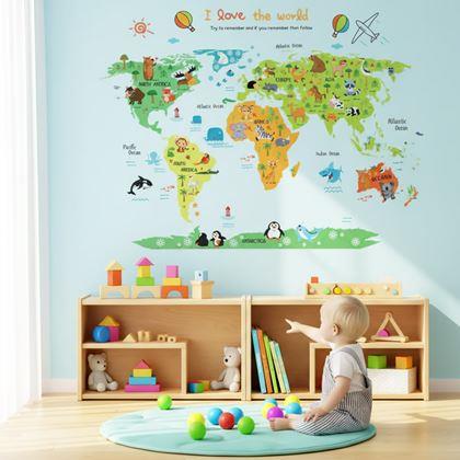 Kép valamiből Fali matrica – gyerek világtérkép