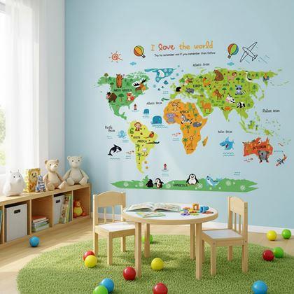 Kép valamiből Fali matrica – gyerek világtérkép