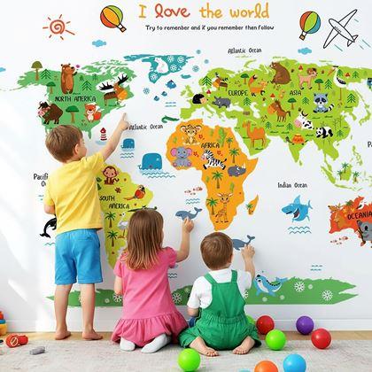 Kép valamiből Fali matrica – gyerek világtérkép