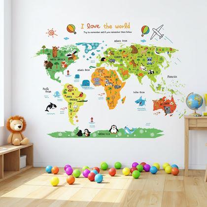 Kép valamiből Fali matrica – gyerek világtérkép