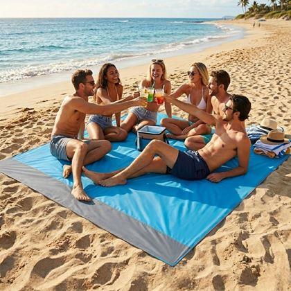 Kép valamiből Víz- és homokálló strandmatrac cövekekkel, 2x2 m, kék