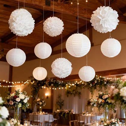 Kép valamiből Fehér papír pompom dekoráció, 20 cm, 5 db