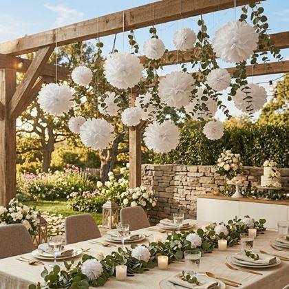 Kép valamiből Fehér papír pompom dekoráció, 20 cm, 5 db