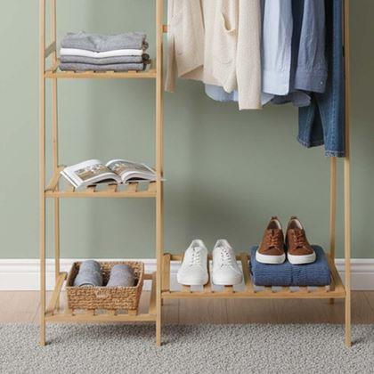 Kép valamiből Bambusz ruhatartó állvány polcokkal és akasztóval – 80 cm széles