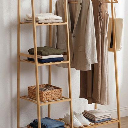 Kép valamiből Bambusz ruhatartó állvány polcokkal és akasztóval – 80 cm széles
