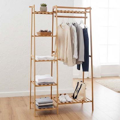 Kép valamiből Fa állvány ruhákhoz polcokkal és akasztóval - 80 cm széles