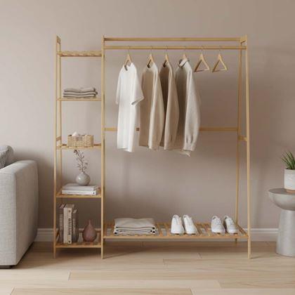 Kép valamiből Fából készült ruhatartó állvány polcokkal és akasztóval - 130 cm széles