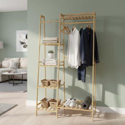 Kép valamiből Bambusz ruhatartó állvány polcokkal és akasztóval – 80 cm széles