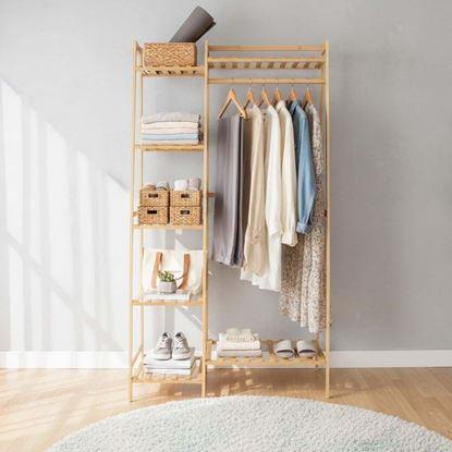 Kép Bambusz ruhatartó állvány polcokkal és akasztóval – 80 cm széles