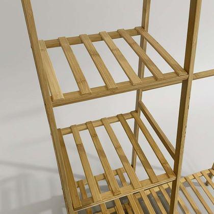 Kép valamiből Bambusz ruhatartó állvány polcokkal és akasztóval – 130 cm széles