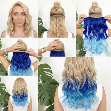 Kép valamiből Clip in sáv színes hajaláfestéshez - kék