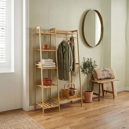 Kép Bambusz ruhatartó állvány polcokkal és akasztóval – 80 cm széles