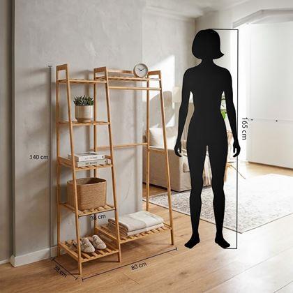 Kép valamiből Bambusz ruhatartó állvány polcokkal és akasztóval – 80 cm széles